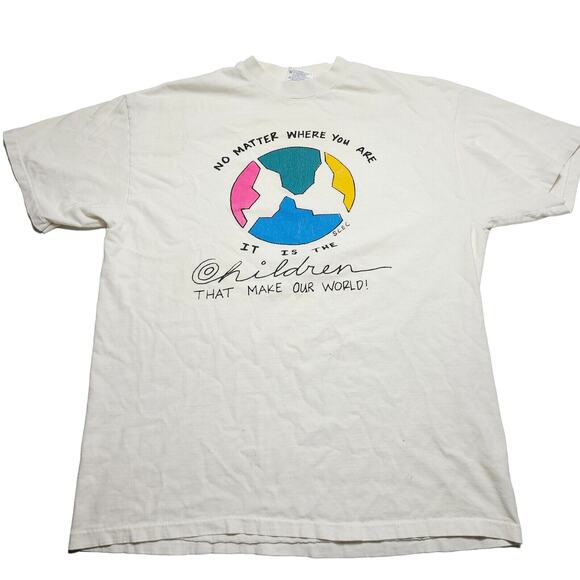 Vintage Children Make Our World T-Shirt Single Stitched Men's Large 90's USA - Picture 1 of 7